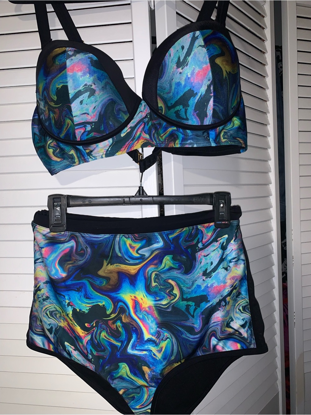 Swimsuits for All Plus Size Women’s Oil Silk Underwire High Waist Bikini Set
